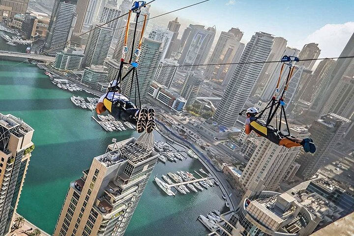 Soar above Dubai Marina experiencing breathtaking views of luxurious yachts and stunning skyscrapers all while racing alongside a friend on one of the world’s longest urban zip lines.